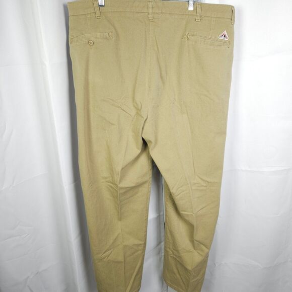 Bulwark FR Fire Resistant Mens 42x30 Beige Flat Front Cotton Chino Khaki Pants - Picture 1 of 7